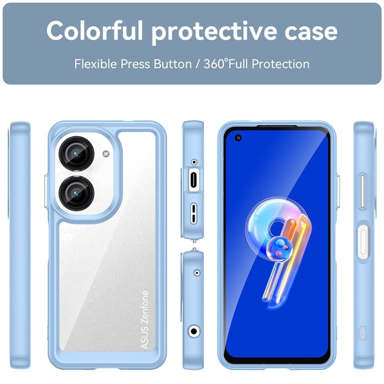 For Asus Zenfone 9 5G / 10 5G TPU + Acrylic Clear Back Phone Protective Case Anti-drop Anti-scratch Back Cover - Blue