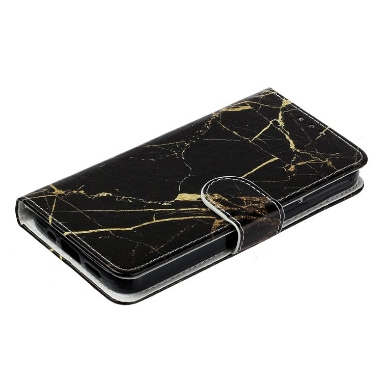 For Google Pixel 8a Case Leather Pattern Design Flip Wallet Phone Cover -  Black Gold Marble