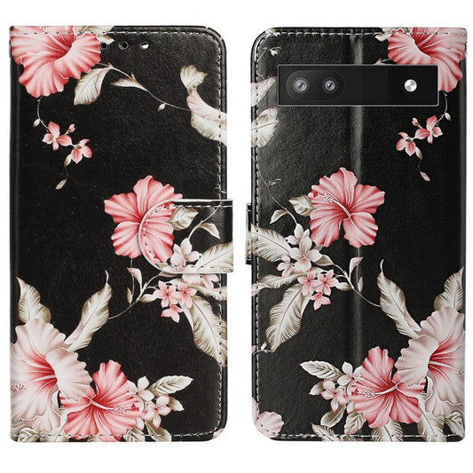 For Google Pixel 8a Case Leather Pattern Design Flip Wallet Phone Cover - Rhododendron