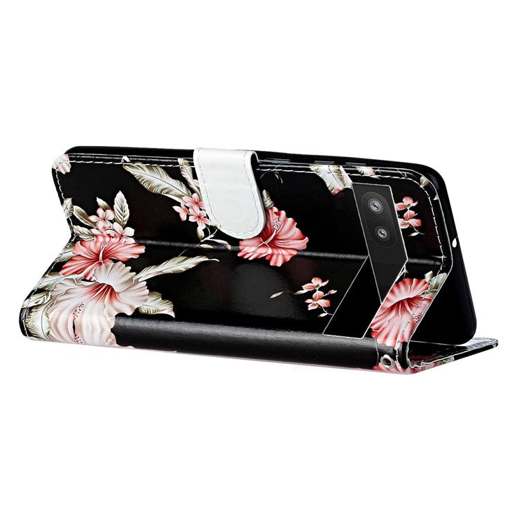 For Google Pixel 8a Case Leather Pattern Design Flip Wallet Phone Cover - Rhododendron