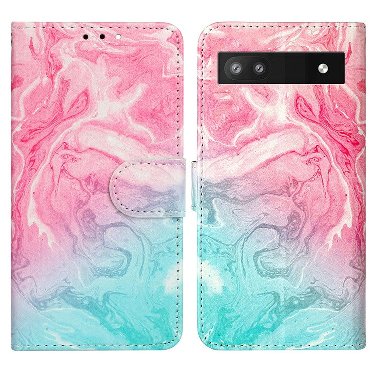 For Google Pixel 8a Case Leather Pattern Design Flip Wallet Phone Cover - Pink Green Marble