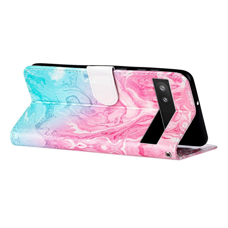 For Google Pixel 8a Case Leather Pattern Design Flip Wallet Phone Cover - Pink Green Marble