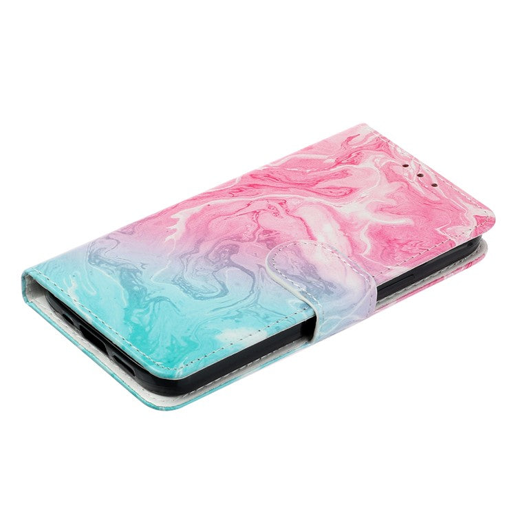 For Google Pixel 8a Case Leather Pattern Design Flip Wallet Phone Cover - Pink Green Marble