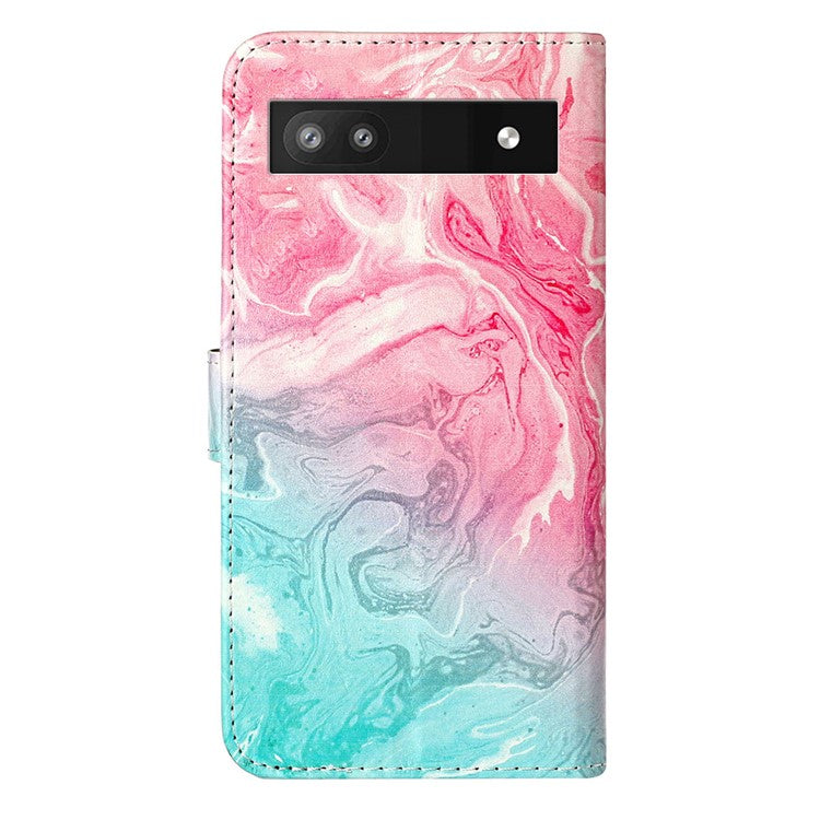 For Google Pixel 8a Case Leather Pattern Design Flip Wallet Phone Cover - Pink Green Marble