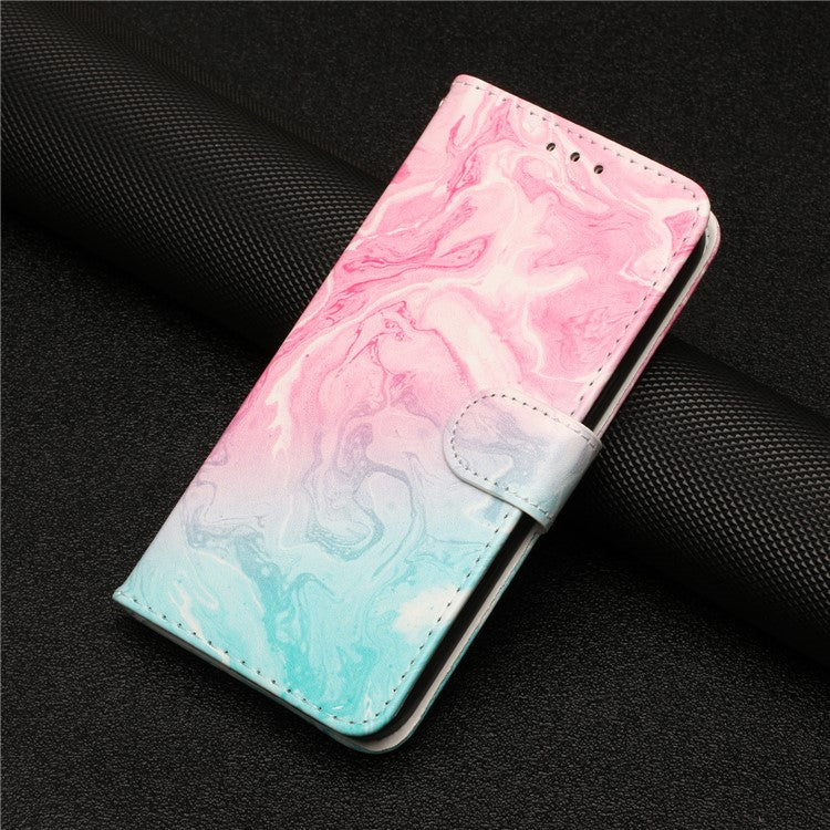 For Google Pixel 8a Case Leather Pattern Design Flip Wallet Phone Cover - Pink Green Marble