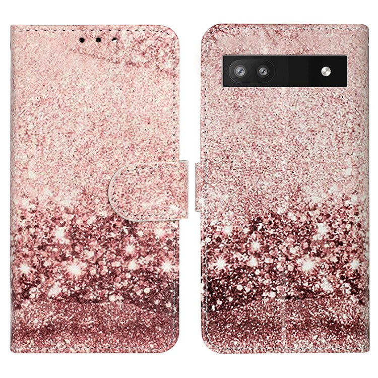For Google Pixel 8a Case Leather Pattern Design Flip Wallet Phone Cover - Rose Gold Marble