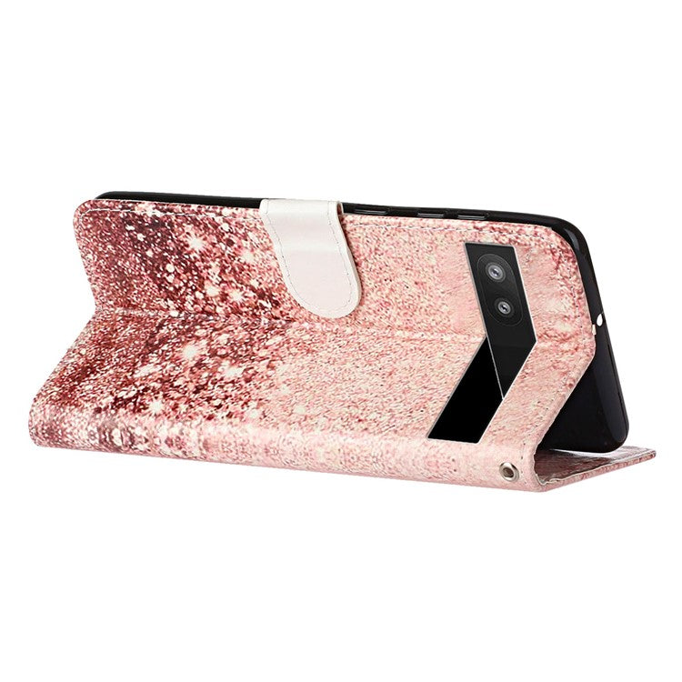For Google Pixel 8a Case Leather Pattern Design Flip Wallet Phone Cover - Rose Gold Marble
