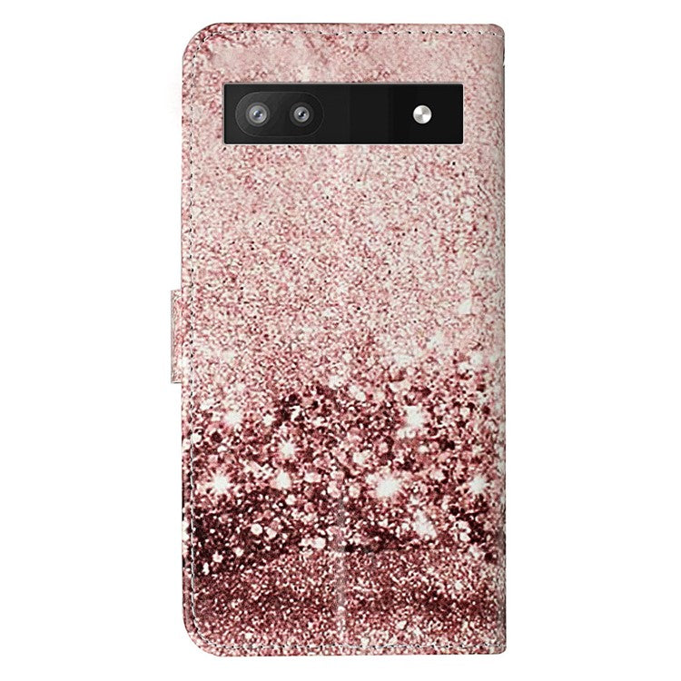 For Google Pixel 8a Case Leather Pattern Design Flip Wallet Phone Cover - Rose Gold Marble