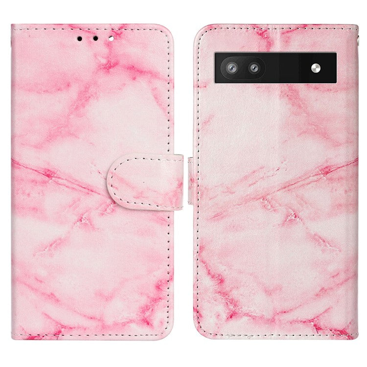 For Google Pixel 8a Case Leather Pattern Design Flip Wallet Phone Cover - Pink Marble