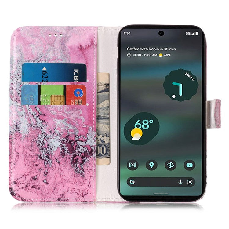 For Google Pixel 8a Case Leather Pattern Design Flip Wallet Phone Cover - Pink Marble