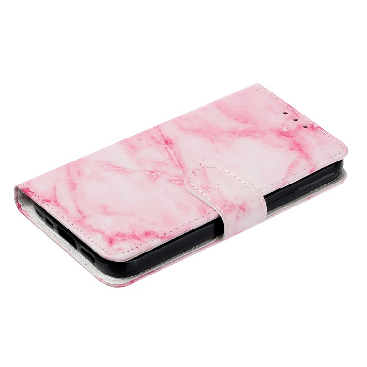 For Google Pixel 8a Case Leather Pattern Design Flip Wallet Phone Cover - Pink Marble