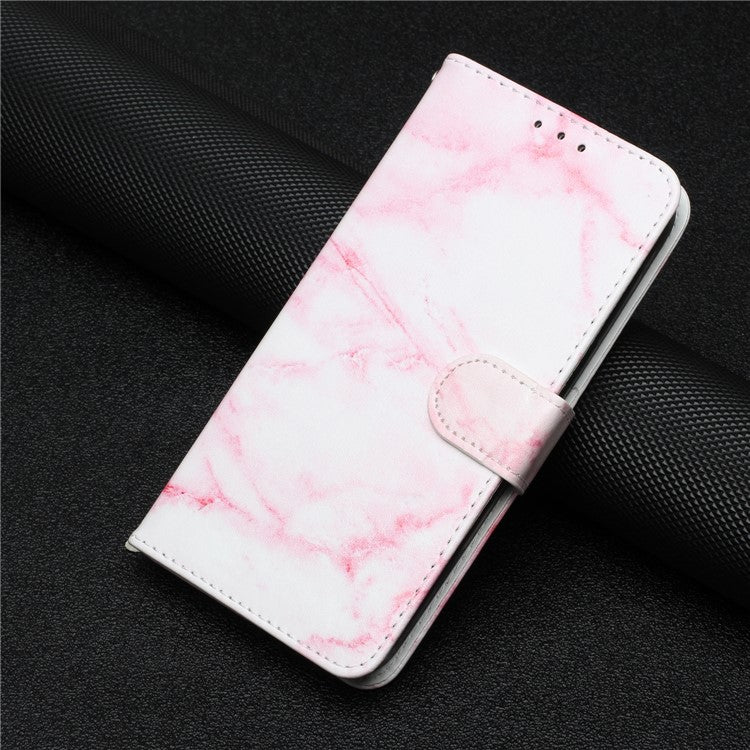 For Google Pixel 8a Case Leather Pattern Design Flip Wallet Phone Cover - Pink Marble