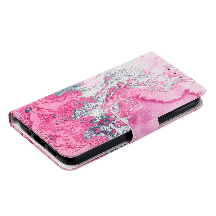 For Google Pixel 8a Case Leather Pattern Design Flip Wallet Phone Cover - Pink Seawater Marble