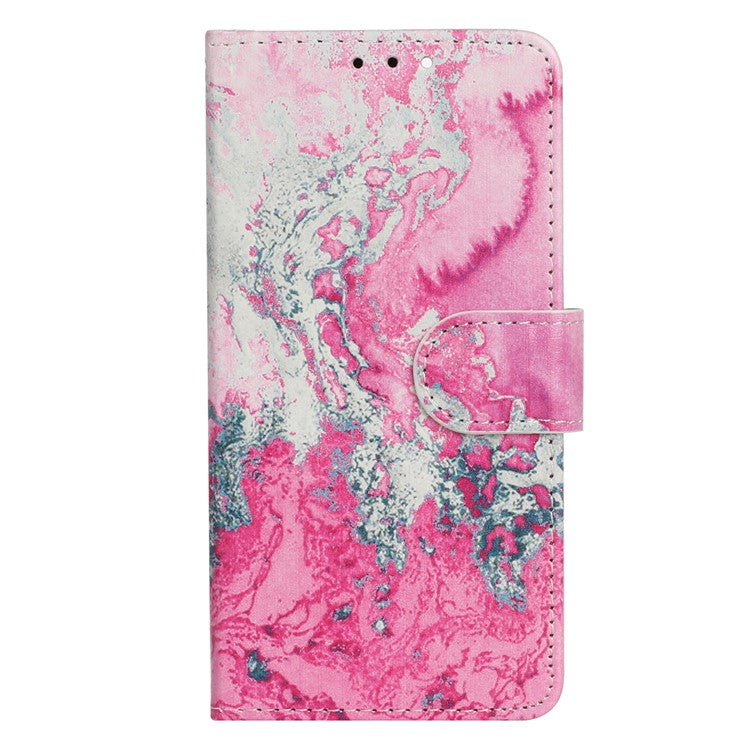 For Google Pixel 8a Case Leather Pattern Design Flip Wallet Phone Cover - Pink Seawater Marble