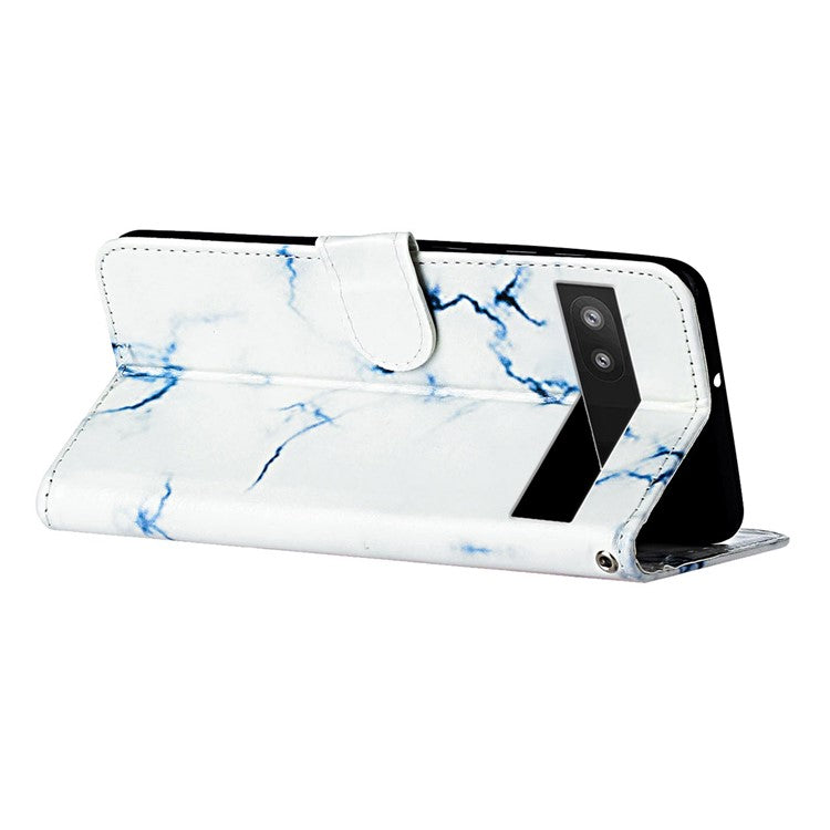 For Google Pixel 8a Case Leather Pattern Design Flip Wallet Phone Cover - White Marble