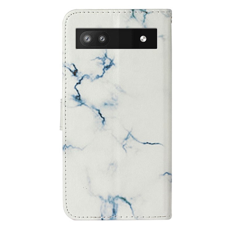 For Google Pixel 8a Case Leather Pattern Design Flip Wallet Phone Cover - White Marble
