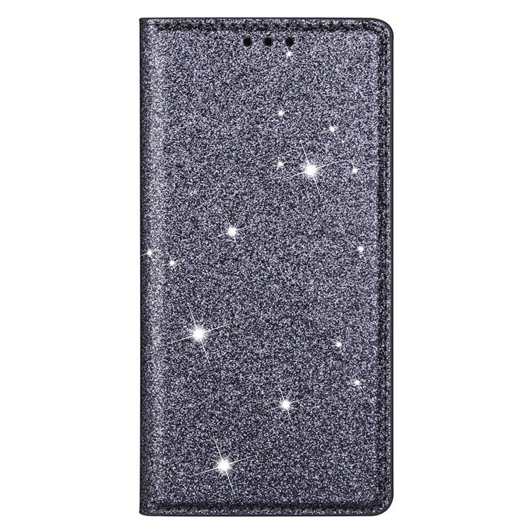 For iPhone 16 Pro Case Glittery Card Slot PU+TPU Phone Cover - Grey