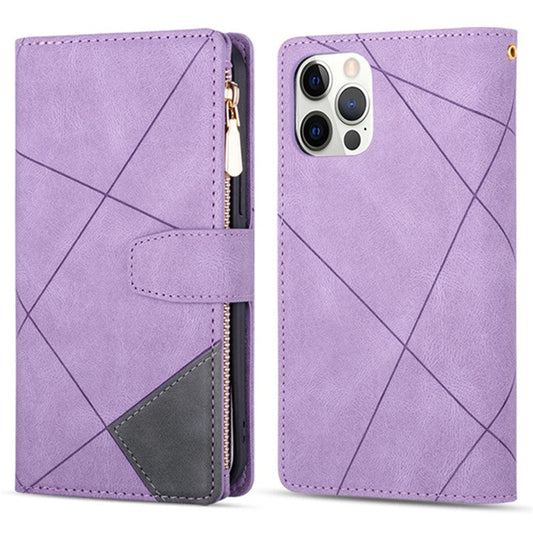 For iPhone 16 Pro Case Color Splicing Anti-Drop Leather Wallet Phone Cover - Purple