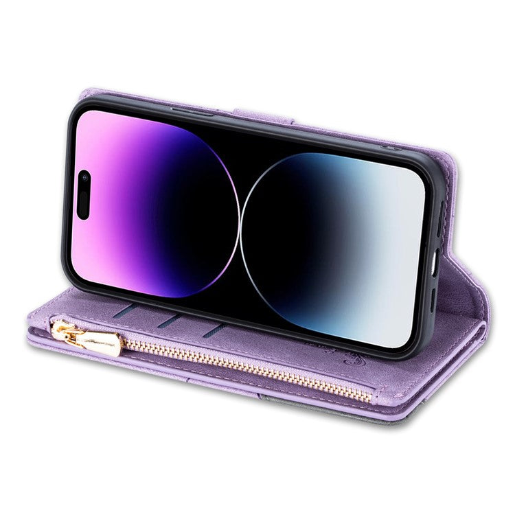 For iPhone 16 Pro Case Color Splicing Anti-Drop Leather Wallet Phone Cover - Purple