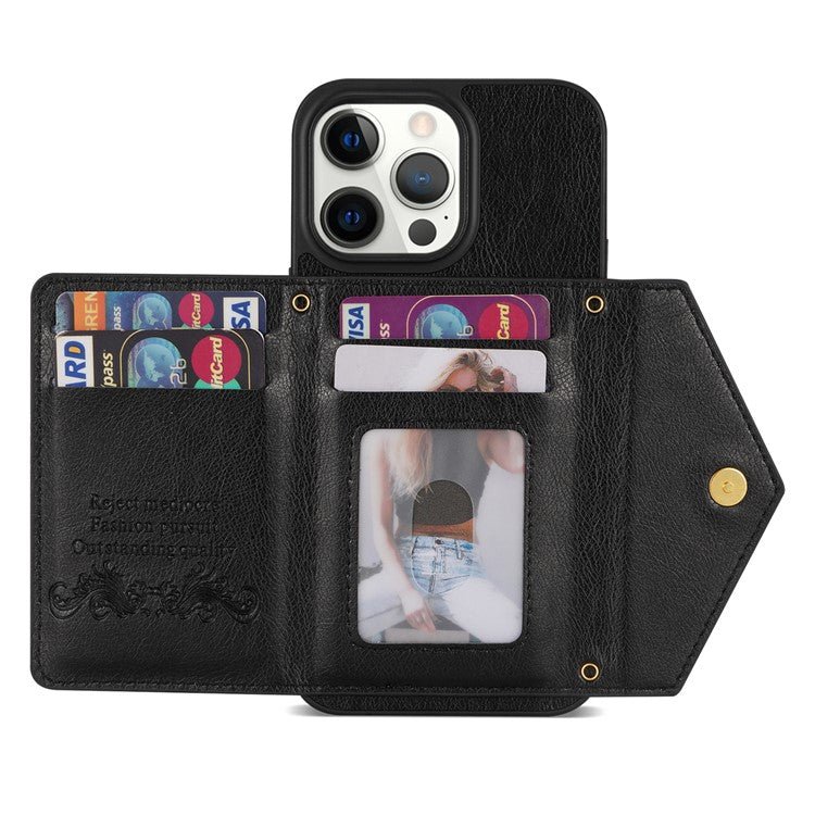 N.BEKUS For iPhone 16 Pro Case Card Slot Zipper Wallet Leather Phone Cover with Shoulder Strap - Black