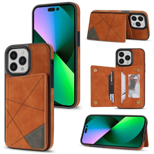 For iPhone 16 Pro Case Line Imprinted Color Splicing Leather Phone Cover - Orange