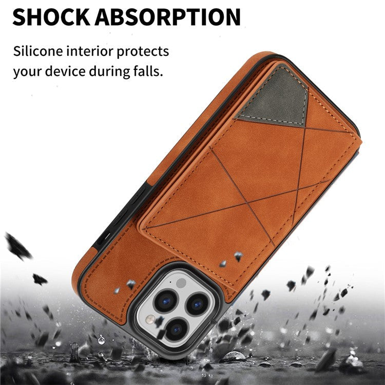 For iPhone 16 Pro Case Line Imprinted Color Splicing Leather Phone Cover - Orange