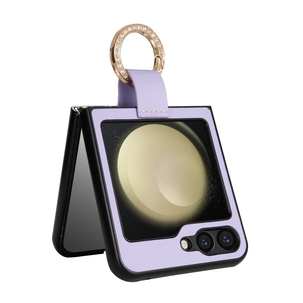 CSJ-P2 For Samsung Galaxy Z Flip7 FE 5G / Z Flip6 5G / Z Flip5 5G Case Stitching Leather Phone Cover Ring Kickstand - Light Purple