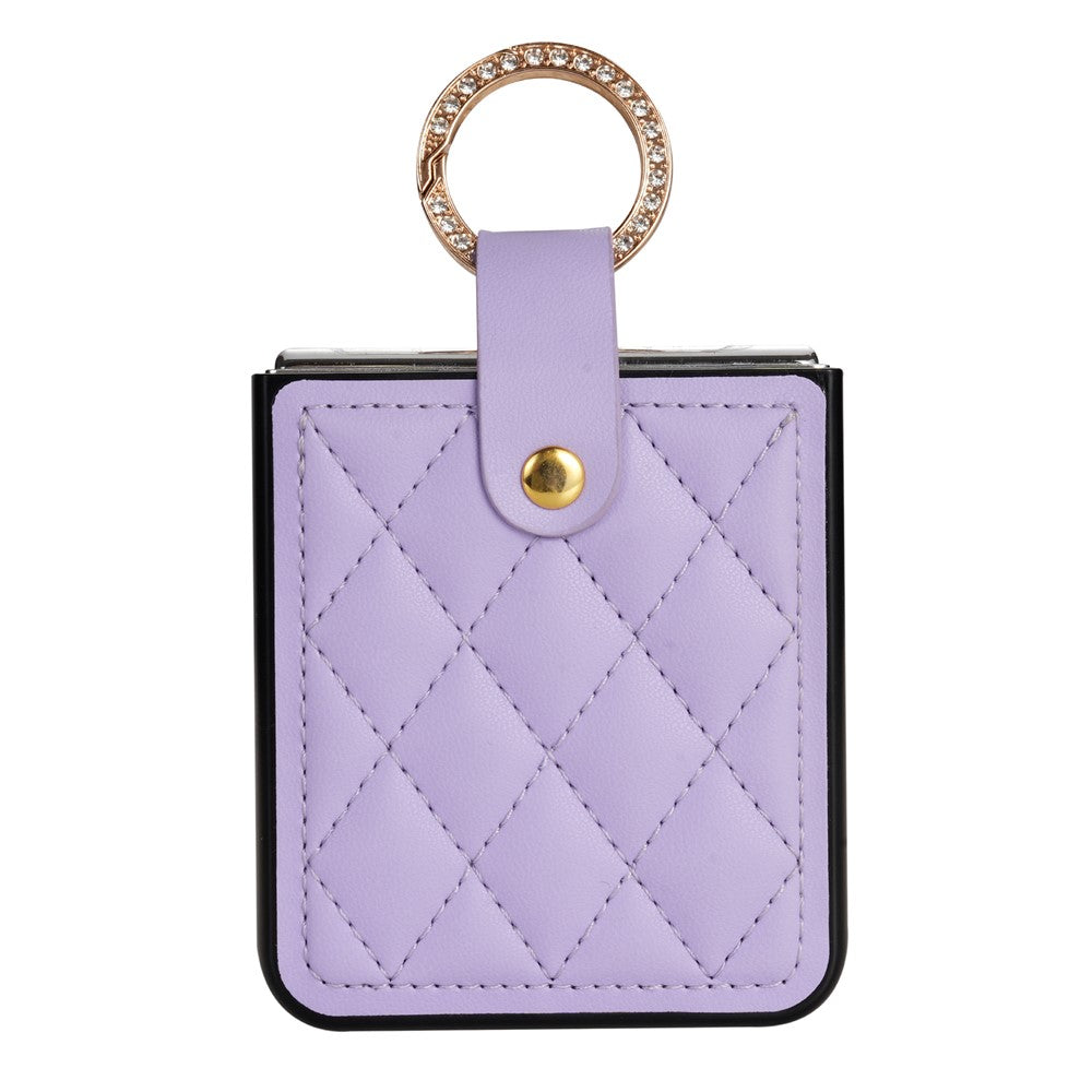 CSJ-P2 For Samsung Galaxy Z Flip7 FE 5G / Z Flip6 5G / Z Flip5 5G Case Stitching Leather Phone Cover Ring Kickstand - Light Purple