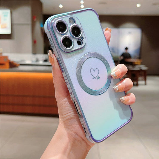 For iPhone 16 Pro Magnetic Case TPU Gradient Electroplated Phone Cover - Colorful Blue