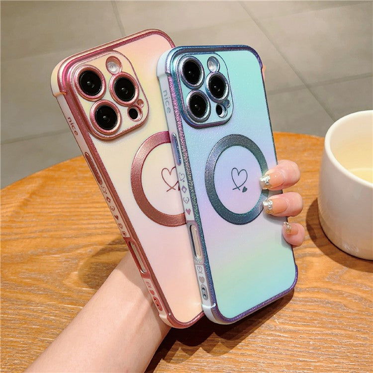 For iPhone 16 Pro Magnetic Case TPU Gradient Electroplated Phone Cover - Colorful Blue