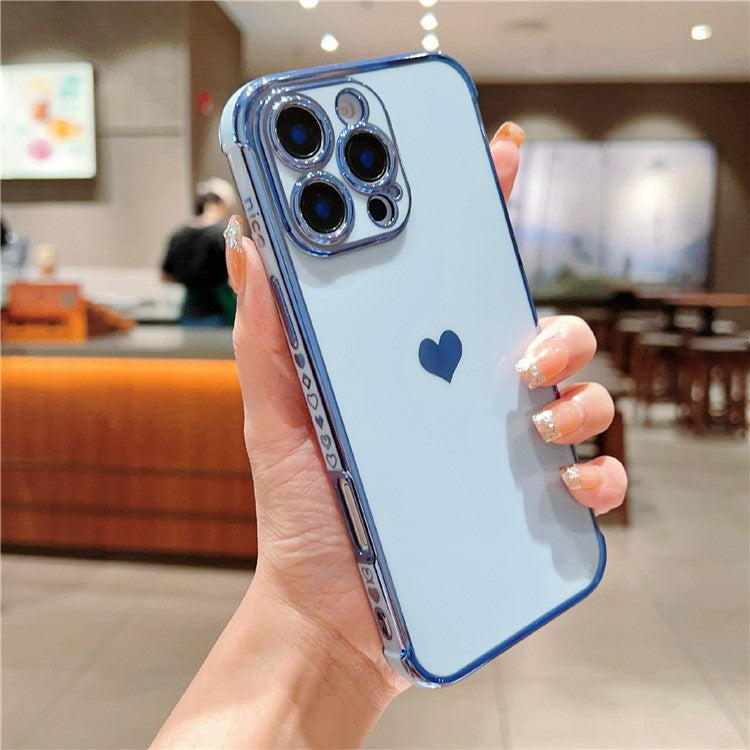 For iPhone 16 Pro TPU Case Cute Side Love Heart Electroplated Design Phone Cover - Blue