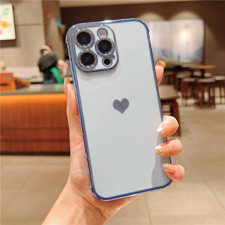 For iPhone 16 Pro TPU Case Cute Side Love Heart Electroplated Design Phone Cover - Blue