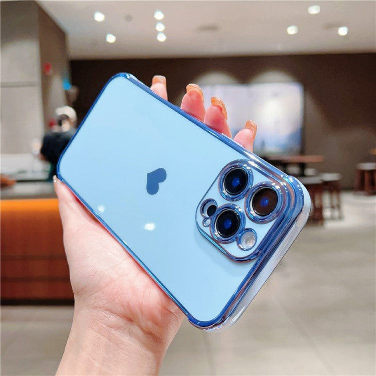 For iPhone 16 Pro TPU Case Cute Side Love Heart Electroplated Design Phone Cover - Blue
