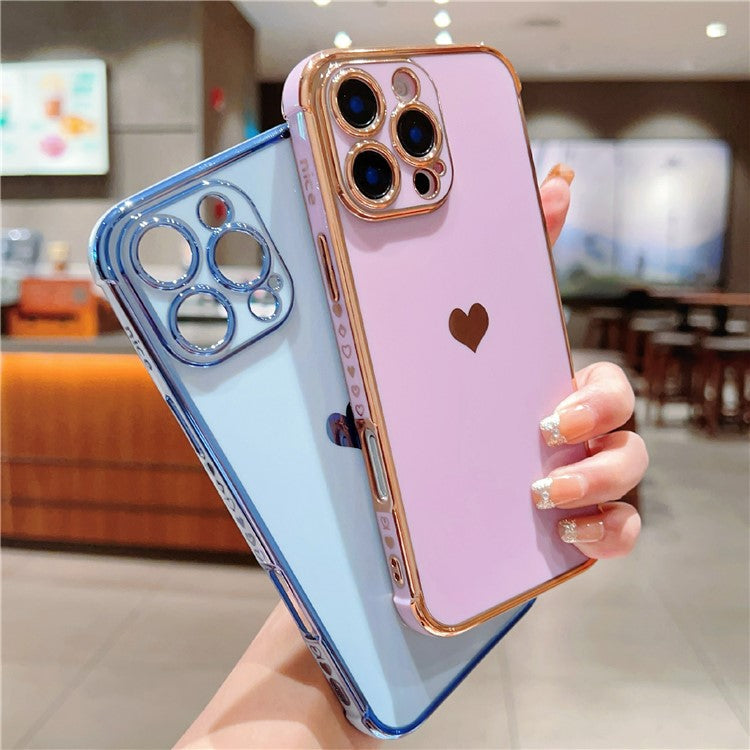 For iPhone 16 Pro TPU Case Cute Side Love Heart Electroplated Design Phone Cover - Blue