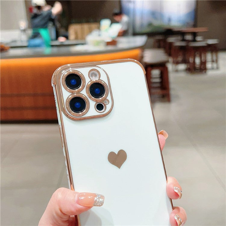 For iPhone 16 Pro TPU Case Cute Side Love Heart Electroplated Design Phone Cover - Blue