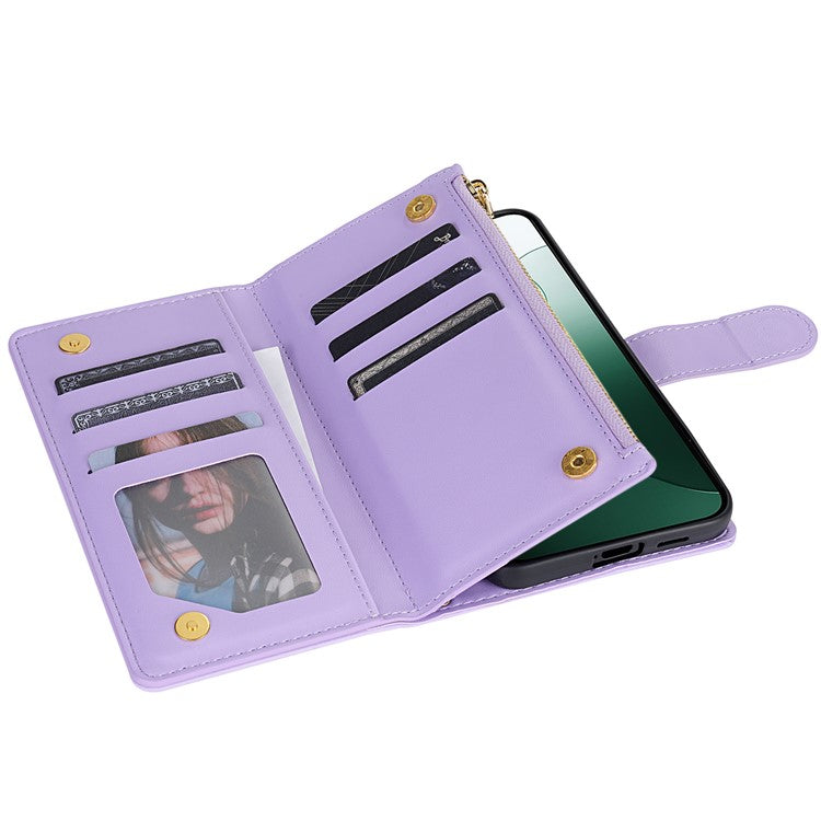 CSJ-P2 For Google Pixel 8 Pro Case Rhombus Stitching Design Leather Wallet Phone Cover with Long / Short Strap - Light Purple