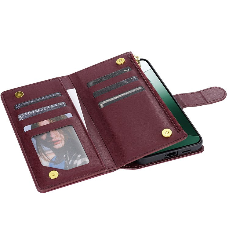 CSJ-P2 For Google Pixel 8 Pro Case Rhombus Stitching Design Leather Wallet Phone Cover with Long / Short Strap - Wine Red