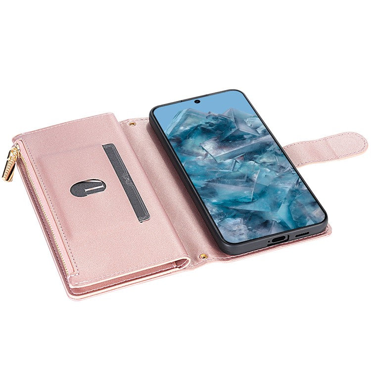 CSJ-P2 For Google Pixel 8 Pro Case Rhombus Stitching Design Leather Wallet Phone Cover with Long / Short Strap - Rose Gold