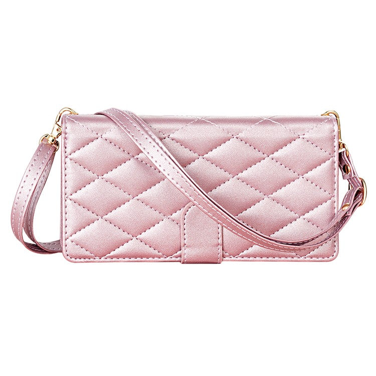 CSJ-P2 For Google Pixel 8 Pro Case Rhombus Stitching Design Leather Wallet Phone Cover with Long / Short Strap - Rose Gold