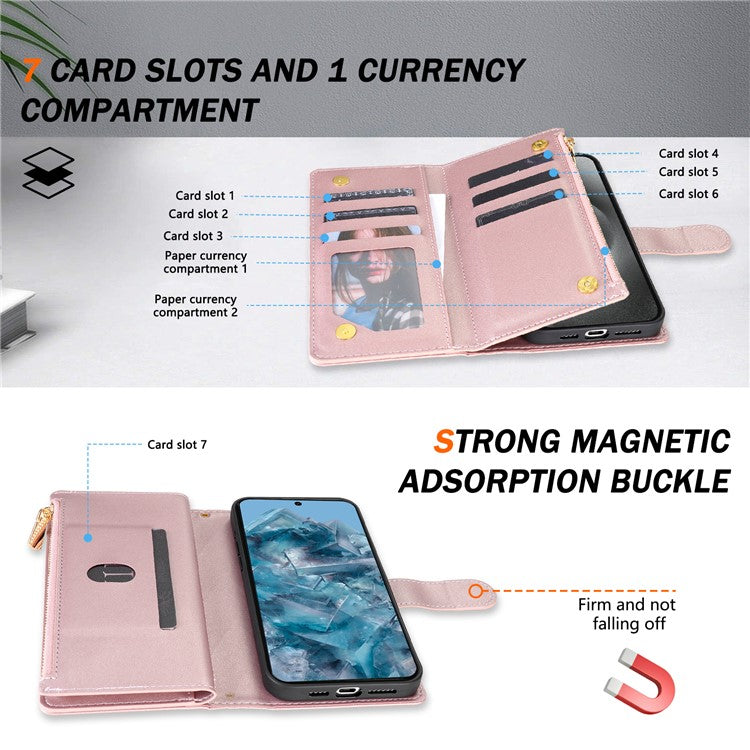 CSJ-P2 For Google Pixel 8 Pro Case Rhombus Stitching Design Leather Wallet Phone Cover with Long / Short Strap - Rose Gold