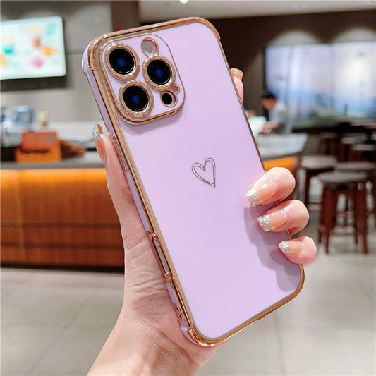 For iPhone 16 Pro Case Electroplating Soft TPU Phone Cover Hollow Love Heart - Purple