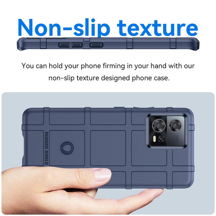 For Motorola Moto S30 Pro 5G Rugged Square Grid Protective Cover Thickened TPU Shockproof Phone Case - Blue