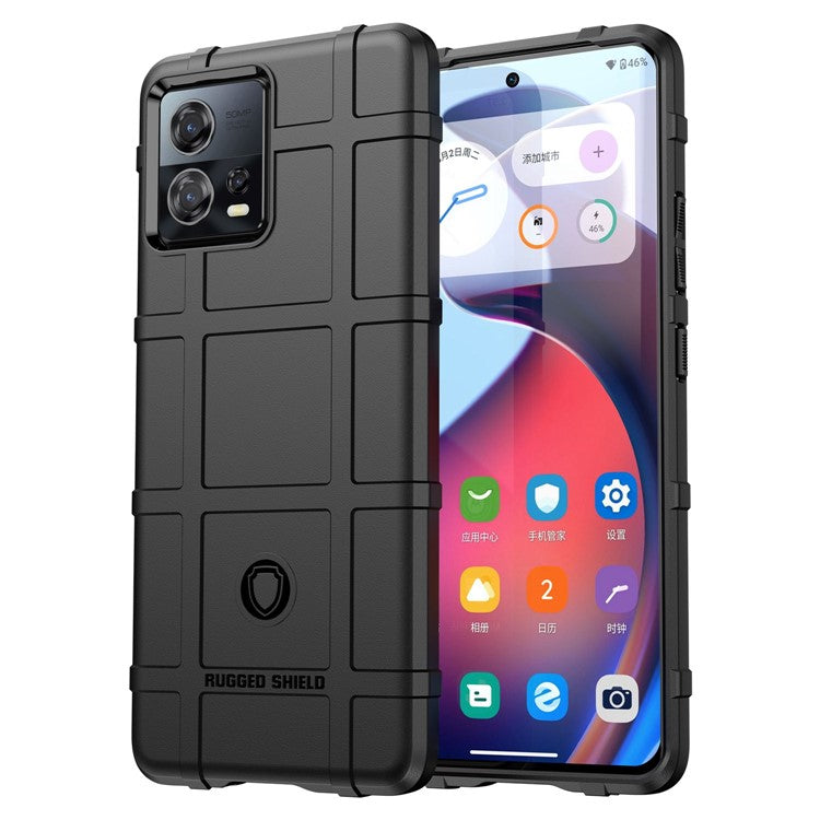 For Motorola Moto S30 Pro 5G Rugged Square Grid Protective Cover Thickened TPU Shockproof Phone Case - Black