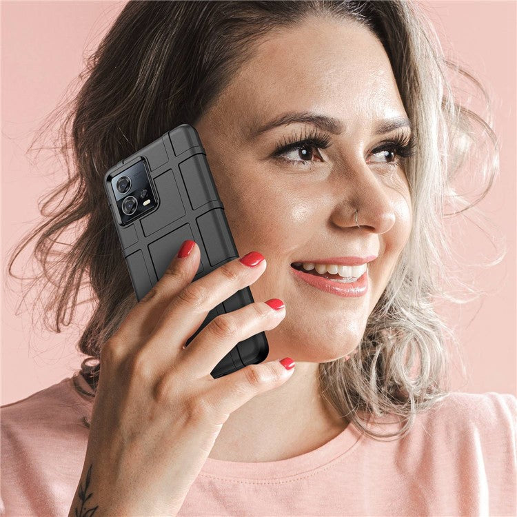 For Motorola Moto S30 Pro 5G Rugged Square Grid Protective Cover Thickened TPU Shockproof Phone Case - Black