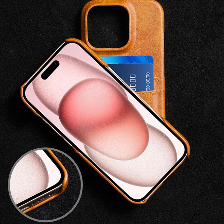 For iPhone 16 Pro Case Dual Card Slots PU Leather + Hard PC Phone Cover - Orange