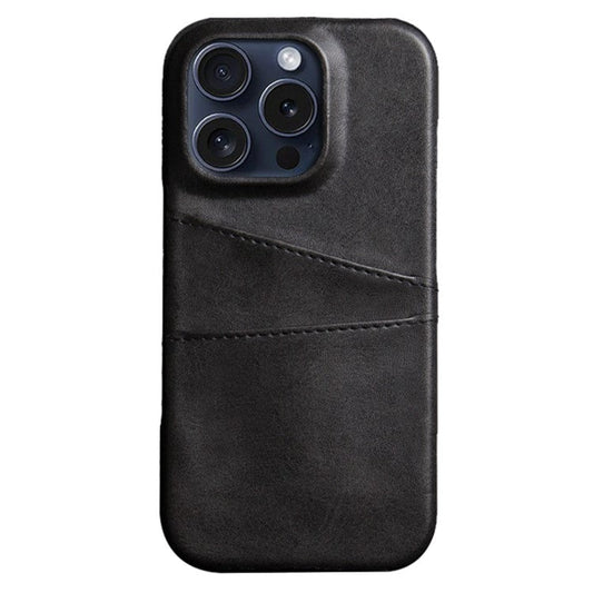 For iPhone 16 Pro Case Dual Card Slots PU Leather + Hard PC Phone Cover - Black