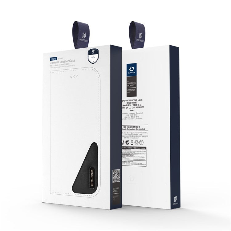 DUX DUCIS Hivo Series for iPhone 16 Plus Wallet Case Cowhide Leather Flip Phone Cover - Black