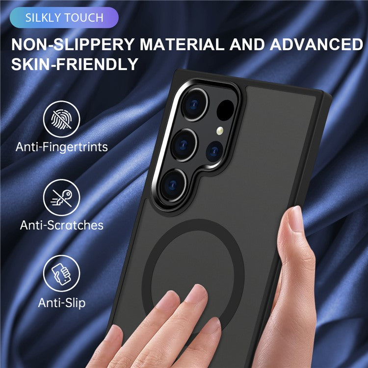 For Samsung Galaxy S24 Ultra Magnetic Case Skin-touch PC+TPU Phone Cover - Black