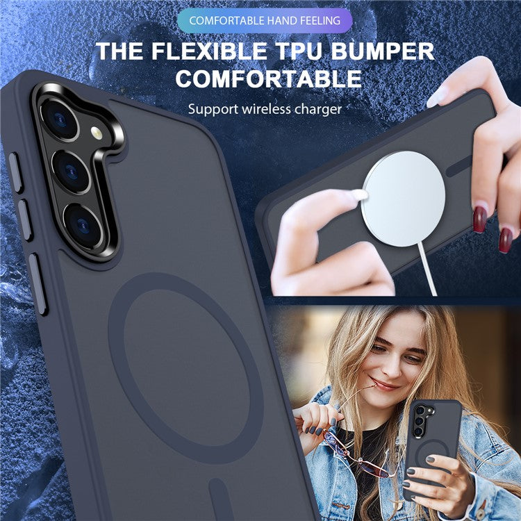 For Samsung Galaxy S23 Magnetic Phone Case PC+TPU Drop-proof Back Cover - Dark Blue