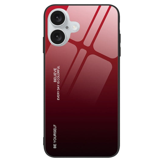 For iPhone 16 Plus Case Gradient Color Tempered Glass+TPU Phone Shell - Red / Black